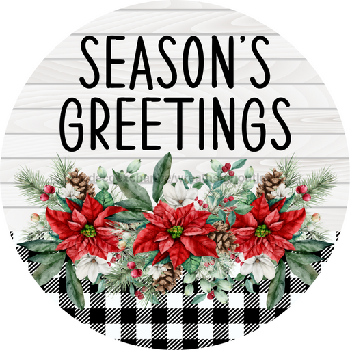 Poinsettia Sign Seasons Greetings Dco-00780 For Wreath 10 Round Metal