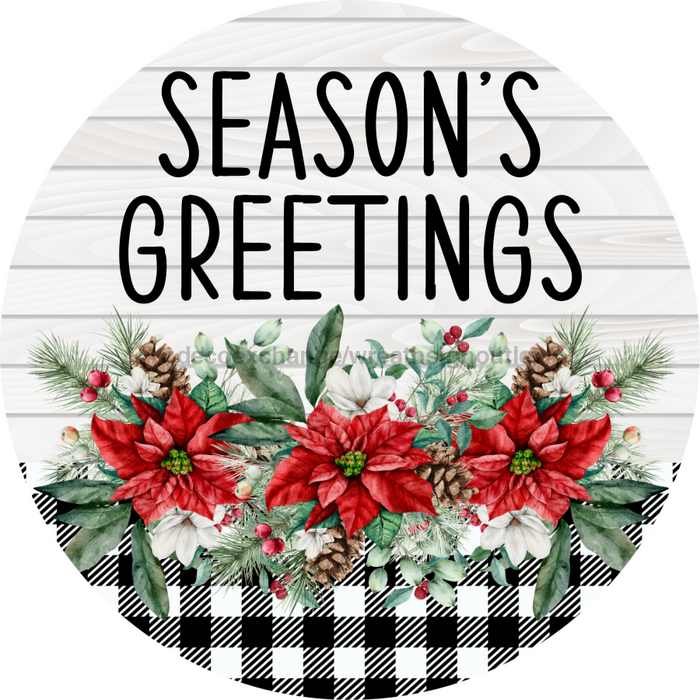 Poinsettia Sign Seasons Greetings Dco-00780 For Wreath 10 Round Metal