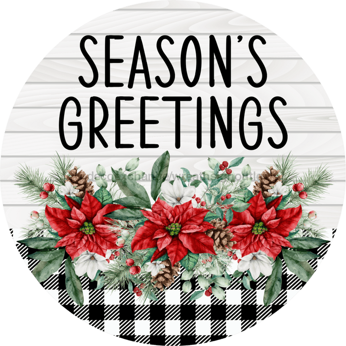 Poinsettia Sign Seasons Greetings Dco-00780 For Wreath 10 Round Metal