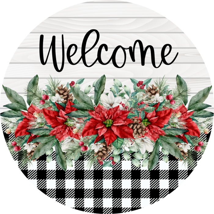 Poinsettia Sign Welcome Dco-00773 For Wreath 10 Round Metal