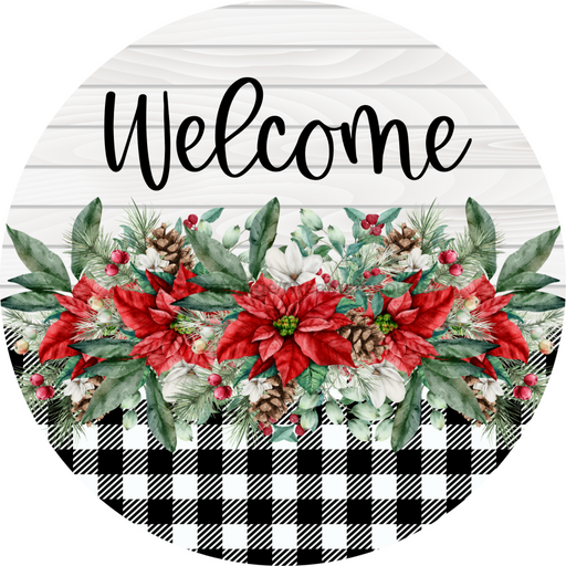 Poinsettia Sign Welcome Dco-00773 For Wreath 10 Round Metal