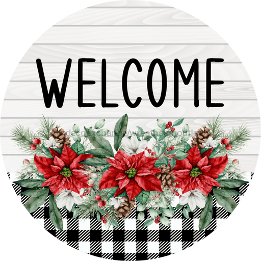 Poinsettia Sign Welcome Dco-00784 For Wreath 10 Round Metal