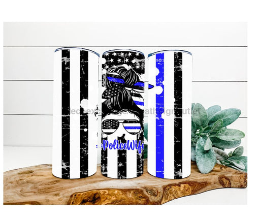Police Wife Tumbler, Flag with Blue Line Tumbler 20 oz Skinny Tumbler DECOETUMBLER-238 - DecoExchange®