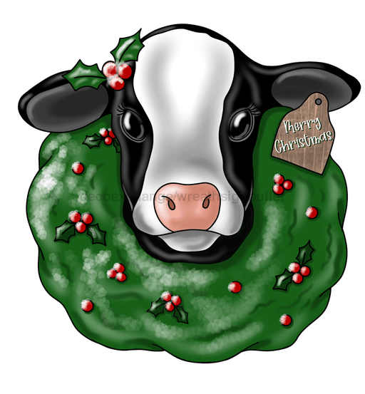 Pre-Order: Christmas Sign Cow Wreath Wood Sign Pcd-W-063 22 Door Hanger