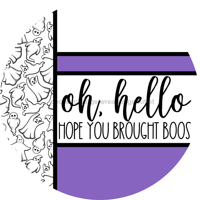 Purple Ghost Door Hanger, Hello Brought Boos Door Hanger, DCO-01948-DH, 18" Round Wood