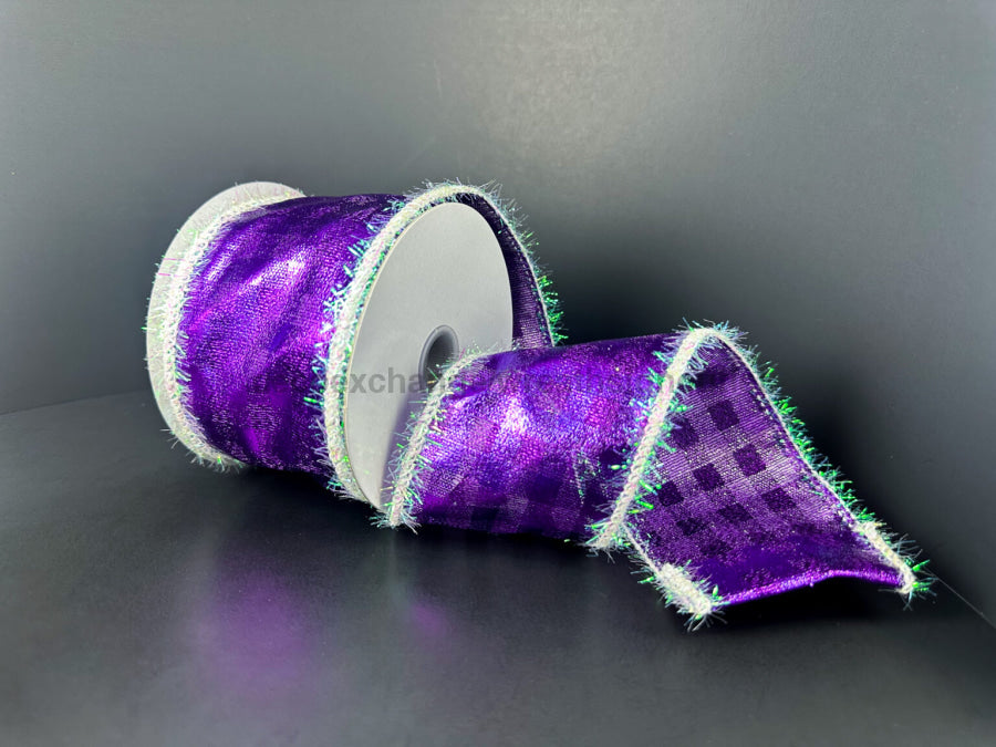 Purple Metallic Check/White Tinsel Edge 2.5’’X10Y 72531-40-11 Ribbon
