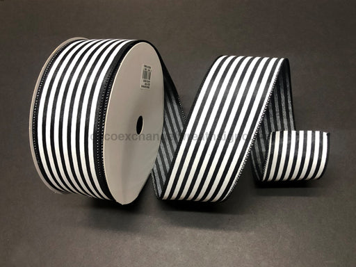 Q501840-585: Blk Stn/Wht Cabana Stripes 2.5X50Y Ribbon