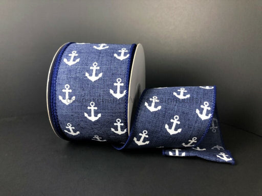 Q517440-27: Dark Jean Linenen/White Anchors 2.5X10Y Ribbon