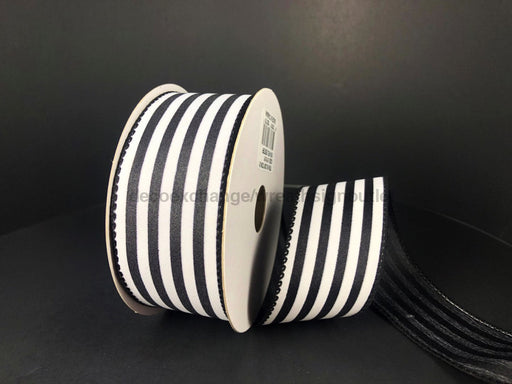 Q817209-21: Black Stn/Wht Cabana Stripes 1.5X10Y Ribbon