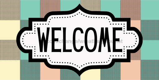 Quilt Squares Welcome Sign, DCO-01243, Sign For Wreath, 6x12" Metal Sign - DecoExchange®