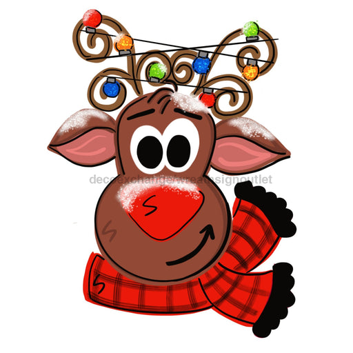 Red Christmas Deer Door Hanger, MJ-W-00096-DH, 22in Wood Door Hanger