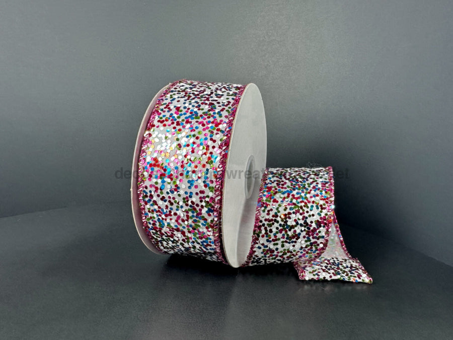 Red-Gr-Fuch-Gld Heavy Confetti Glitr 1.5’’X10Y 73571-09-28 Ribbon