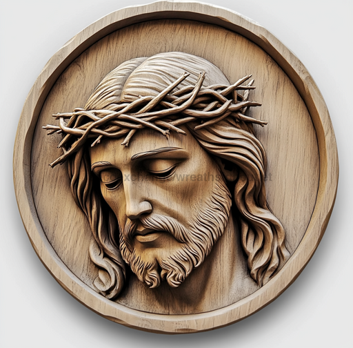 Religious Jesus Wood Carving Sign, DCO-13300, Sign For Wreath, 10x10" Metal Sign