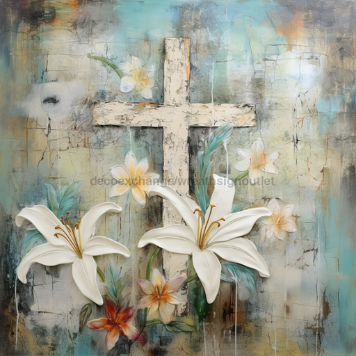 Religious Sign Cross And Lillies Oaw-0091 For Wreath 10X10’ Metal