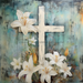 Religious Sign Cross And Lillies Oaw-0092 For Wreath 10X10’ Metal