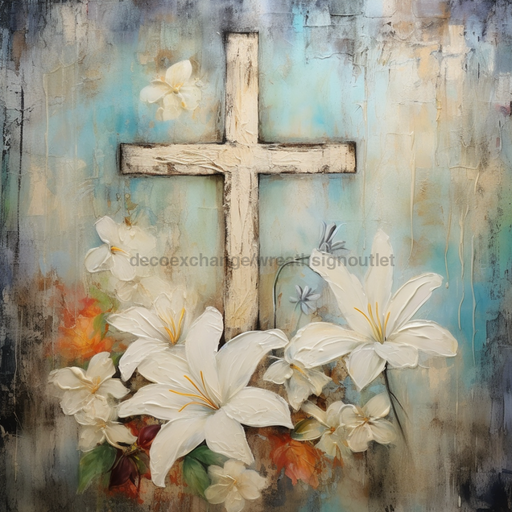 Religious Sign Cross And Lillies Oaw-0094 For Wreath 10X10’ Metal