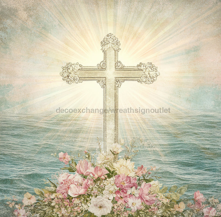 Religious Sign, Cross Sign, DCO-02392, Sign For Wreath, 10x10 Metal Sign