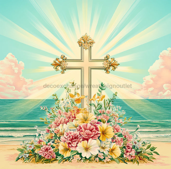 Religious Sign, Cross Sign, DCO-02402, Sign For Wreath, 10x10 Metal Sign