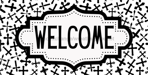 Religious Welcome Sign, Crosses Sign, DCO-01257, Sign For Wreath, 6x12" Metal Sign - DecoExchange®