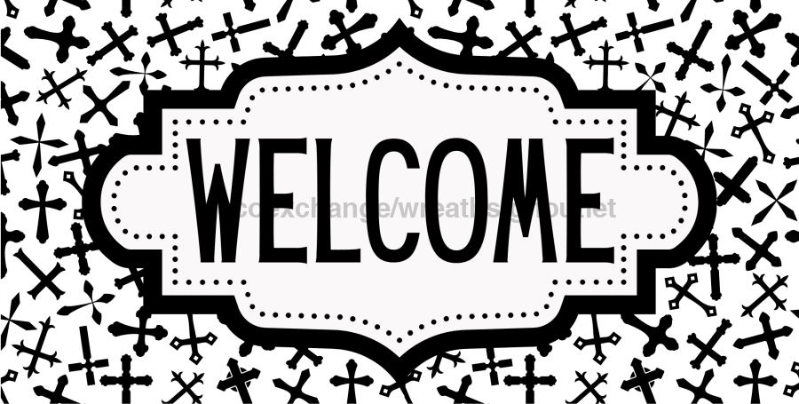 Religious Welcome Sign, Crosses Sign, DCO-01257, Sign For Wreath, 6x12" Metal Sign - DecoExchange®