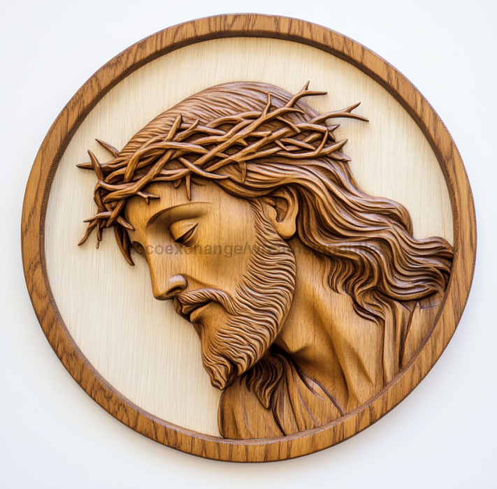 Religious Wood Carving Jesus Sign, DCO-13181-D, Sign For Wreath, 10" Wood Sign