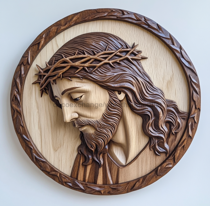 Religious Wood Carving Jesus Sign, DCO-13183-D, Sign For Wreath, 10" Wood Sign