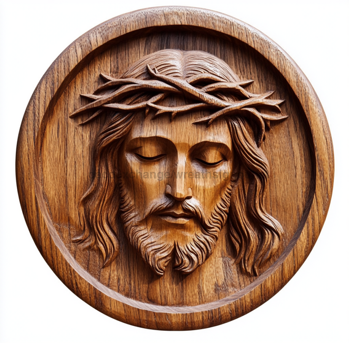 Religious Wood Carving Jesus Sign, DCO-13481-D, Sign For Wreath, 10" Wood Sign