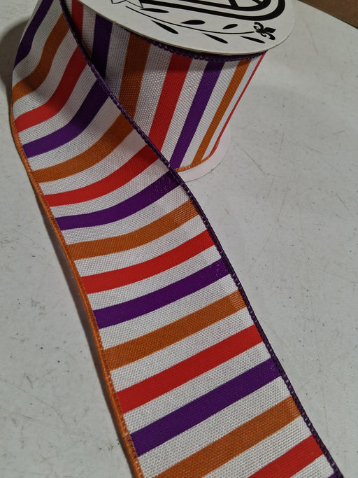 2.5"X10Yd Horizontal Stripe Wht/Orng/Dk Prpl/Hot Pink RGH1301RT - DecoExchange®