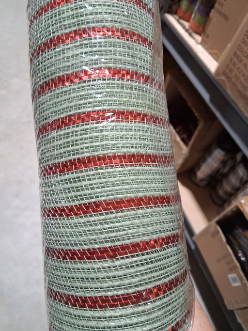 10.25"X10Yd Poly/Faux Jute/Metallic Mesh Sage/Red RY8018R9 - DecoExchange®