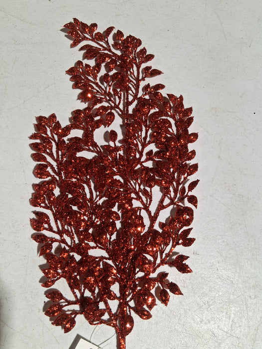 Glitter Boxwood Spray - 3 Stems - Red - 69433