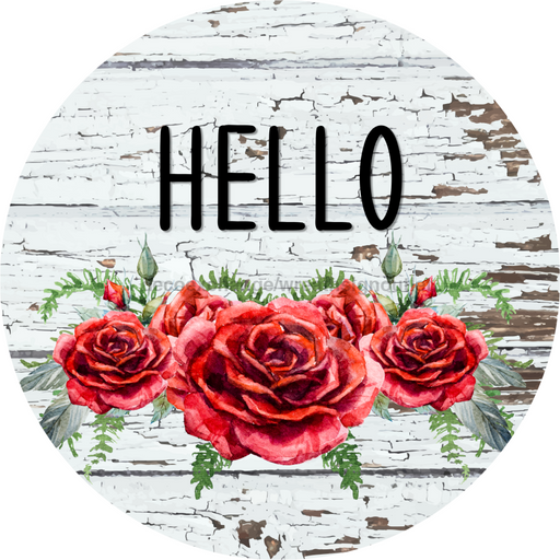 Roses Sign Hello Dco-00787 For Wreath 10 Round Metal