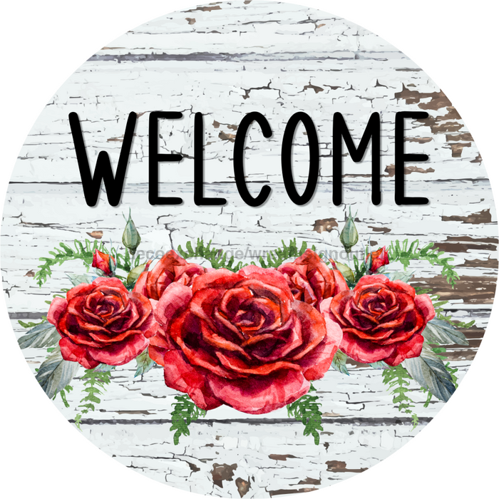 Roses Sign Welcome Dco-00786 For Wreath 10 Round Metal