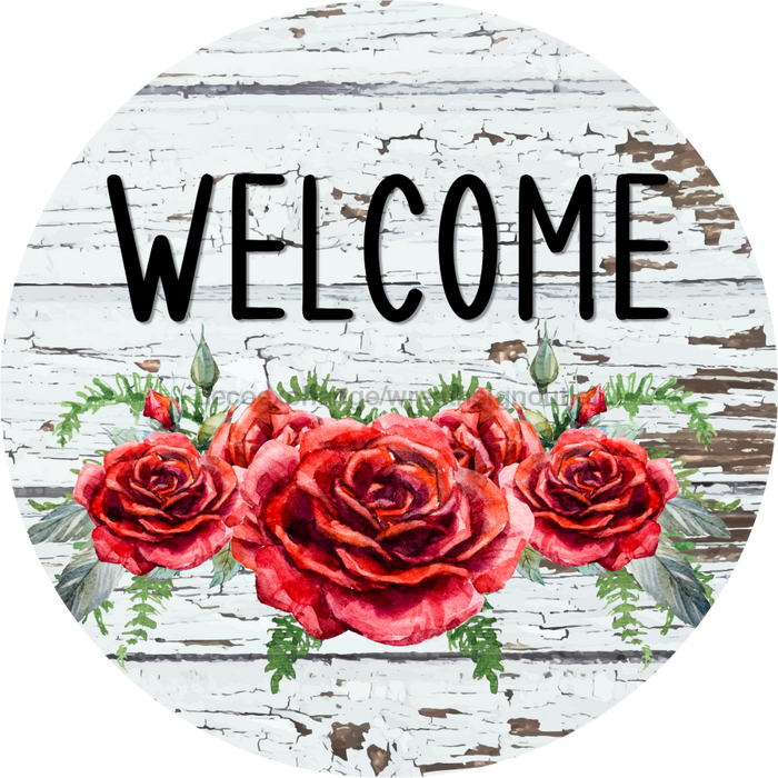 Roses Sign Welcome Dco-00786 For Wreath 10 Round Metal