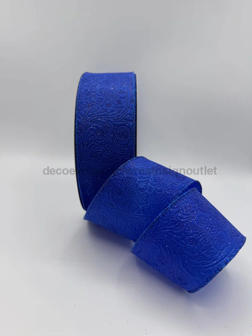Royal Blue Glittered Flower Embossed 2.5’’X50Y 72433-40-25C Ribbon
