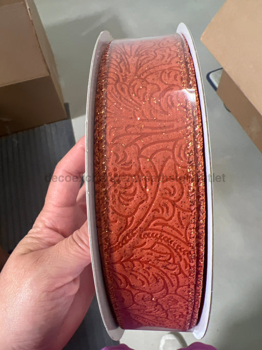 Rust Glittered Flower Embossed 1.5’’X50Y 72433-09-31C Ribbon