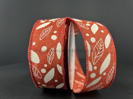 Rust Linen/Ivory Leaves N Dots 1.5’X10Y 61419-09-31 Ribbon