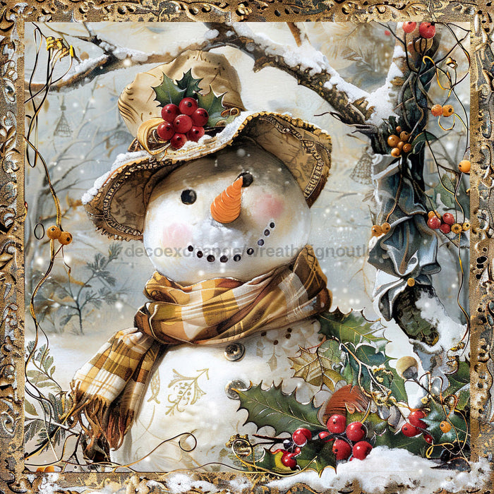 Rustic Snowman Sign, DCO-102289, Sign For Wreath, 10x10in Metal Sign