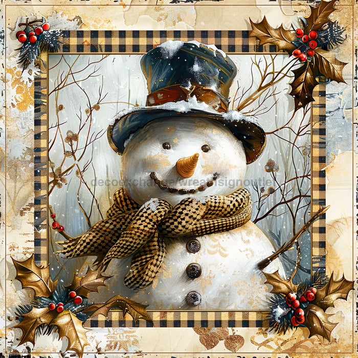 Rustic Snowman Sign, DCO-102298, Sign For Wreath, 10x10in Metal Sign