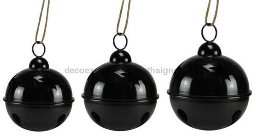 S/3 16.5-24.25"Dia Jingle Bells Shiny Black XC433402 - DecoExchange