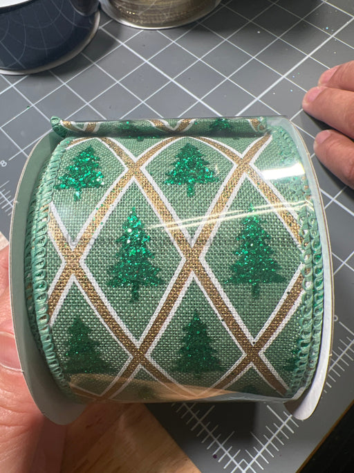 Sage Lin/Gr-Gld Snwflk Dmnd 2.5’’X10Y 73525-40-17 Ribbon