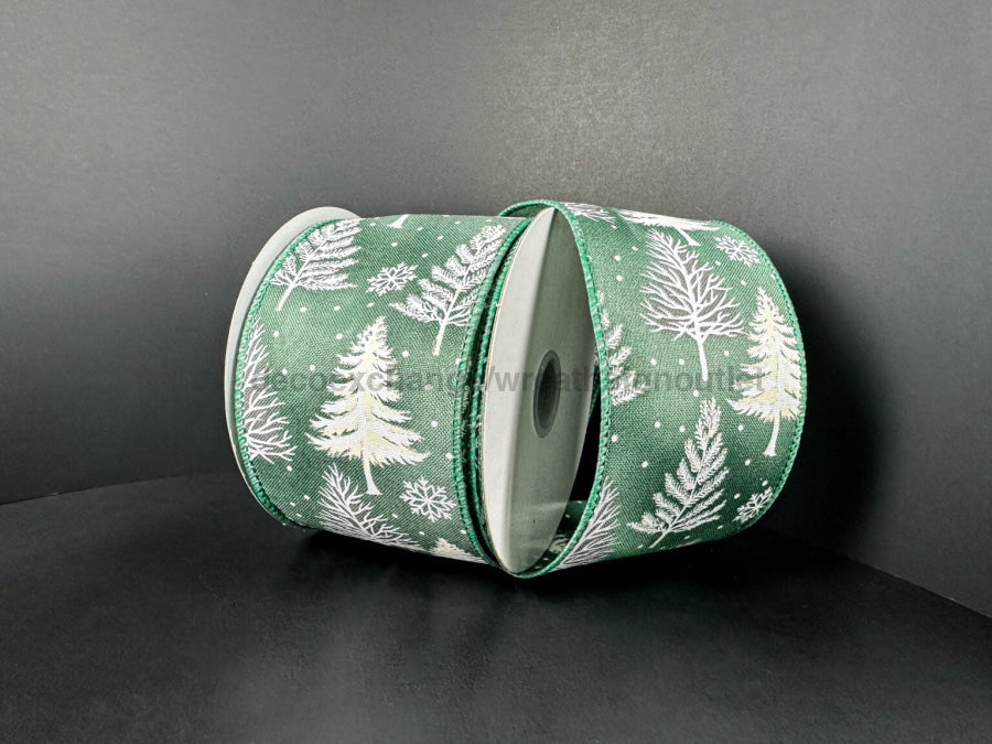 Sage Ponche Stn/Wht-Ivry-Gry Trees 2.5’’X10Y 73513-40-06 Ribbon