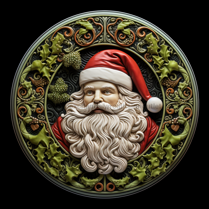 Santa Sign Green Dco-00625 For Wreath 10 Round Metal