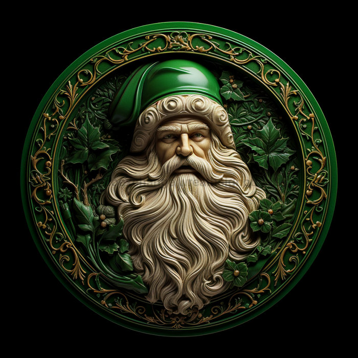 Santa Sign Green Dco-00636 For Wreath 10 Round Metal