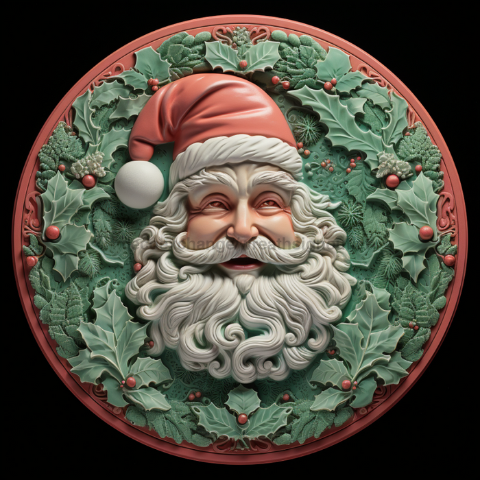 Santa Sign Green Dco-00639 For Wreath 10 Round Metal