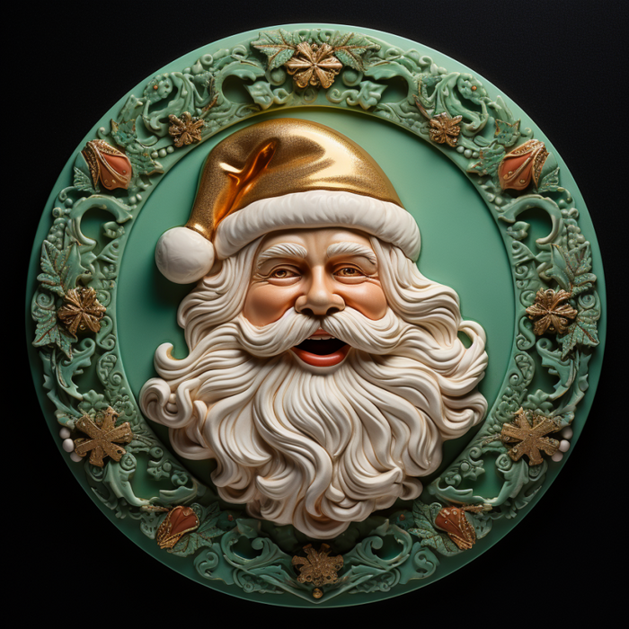 Santa Sign Green Dco-00640 For Wreath 10 Round Metal