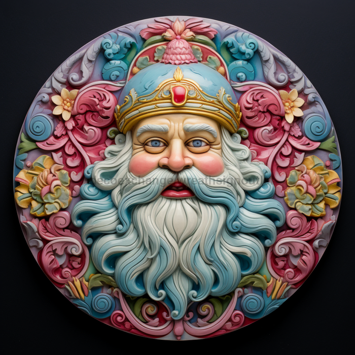 Santa Sign Pastel Candy Dco-00627 For Wreath 10 Round Metal