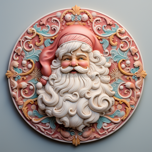 Santa Sign Pink Dco-00635 For Wreath 10 Round Metal