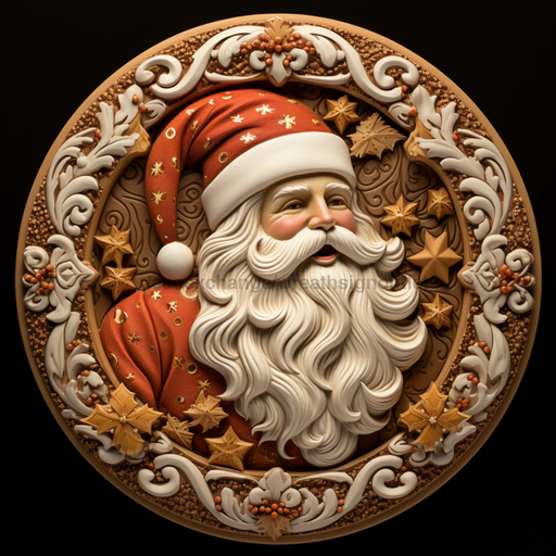 Santa Sign Red And Gold Dco-00619 For Wreath 10 Round Metal