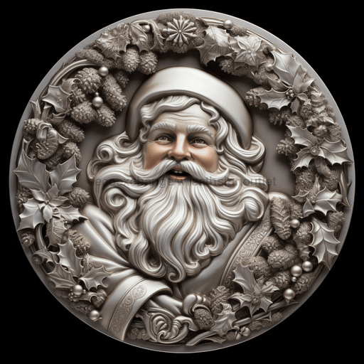 Santa Sign Silver Dco-00621 For Wreath 10 Round Metal