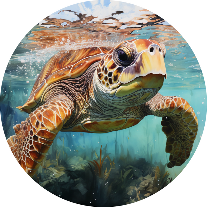 Sea Turtle Sign Nautical Decoe-5210 10’ Metal Round